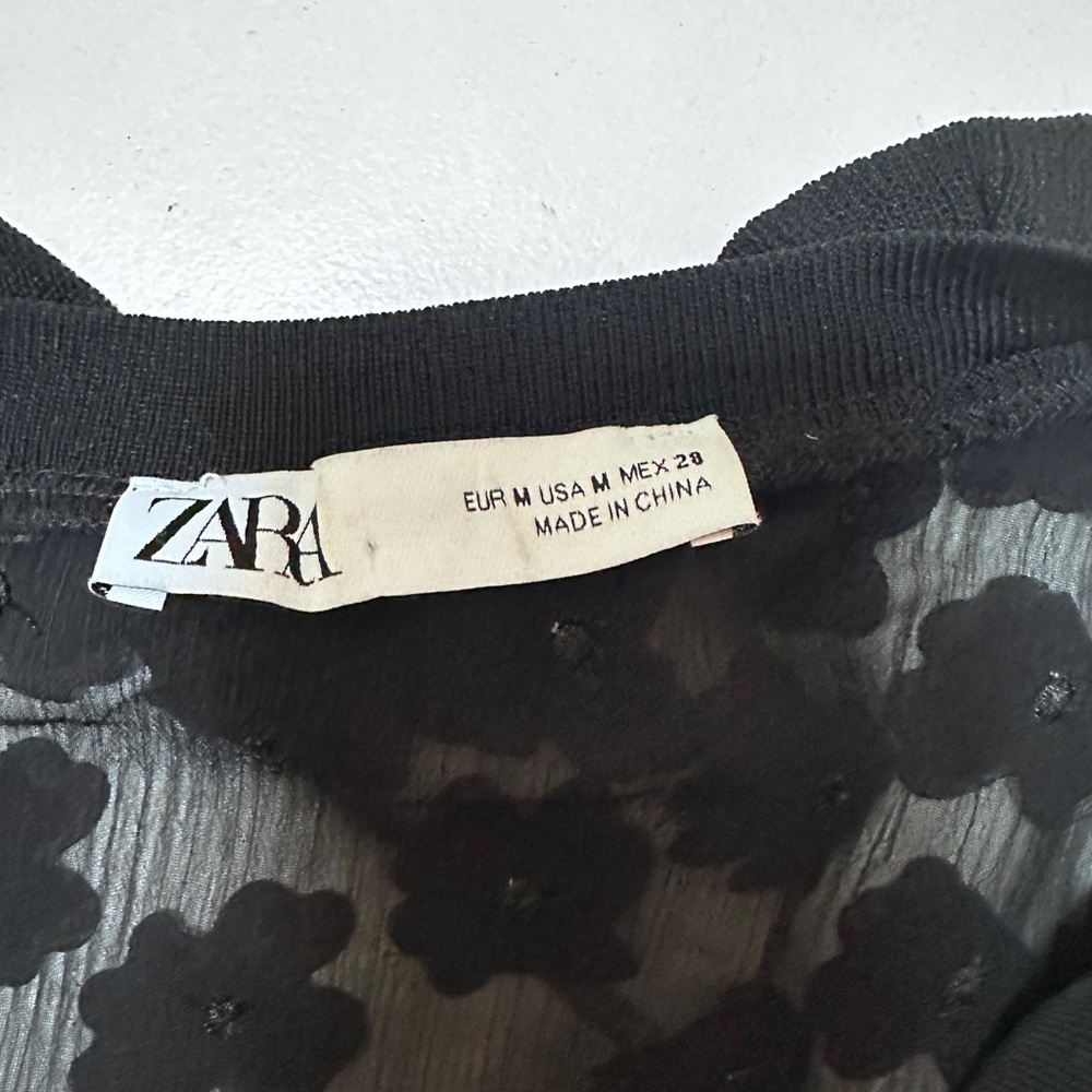 Zara Black Sheer Top with Floral Pattern M